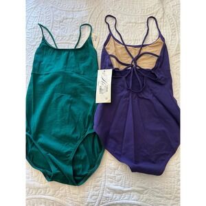 Vtg Natalie Dancewear Camisole Leotard Set of 2 Purple Hunter Green Womens Med